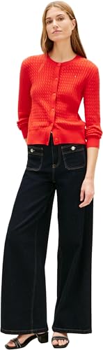 Tommy Hilfiger Damen Strickjacke Cardigan Zopfmuster, Rot (Fireworks), L 4