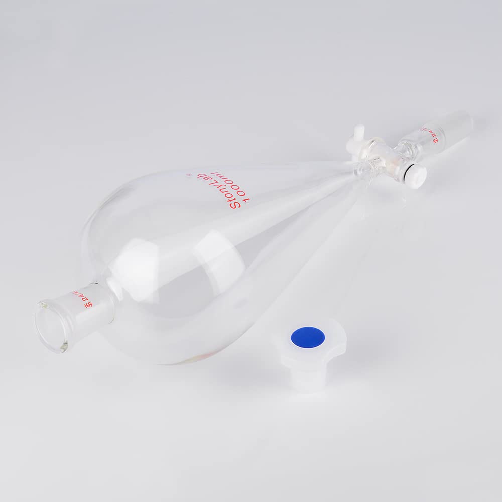 stonylab Scheidetrichter Glas, 1000 ml Separatorentrichter mit PTFE-Absperrhahn Konischer Birnenförmiger Schwerwandiger Borosilikatglas Trenntrichter mit 24/40 Fugen