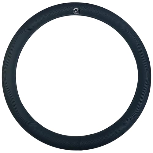 جراب طارة غطاء طارة دركسيون للسيارة للنساء والرجال ، مصنوع من الجلد فائق الجودة جيد التهوية ، يناسب سيارات الركوب العادية و سيارات الدفع الرباعي (اسود دائري - علامة سيارتك