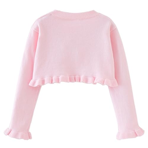 Girls Ruffle Cute Cardigan Open Front Bolero Shrug Kids Long Sleeve Cropped Elegant Knit Sweater for 3-10 Years3