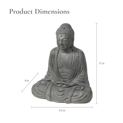 LuxenHome Buddha Statue Outdoor and Indoor, 17" Fiber Stone Meditating Buddha Garden Statues Outdoor, Zen Sculptures, Outdoor Statues for Garden, Patio, Backyard Deck