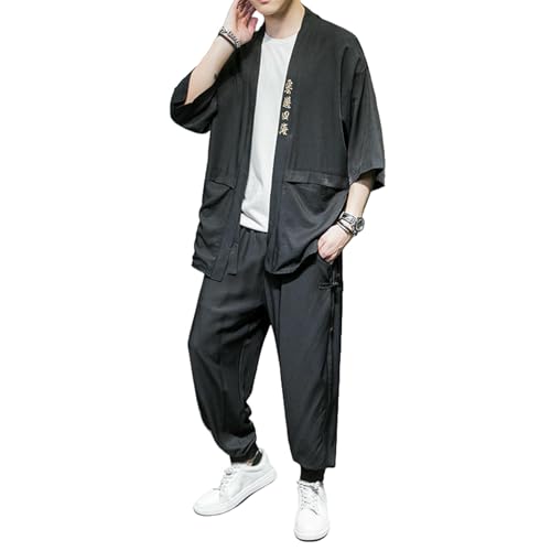 Ensemble en soie glacée homme style chinois fluide et chic noir