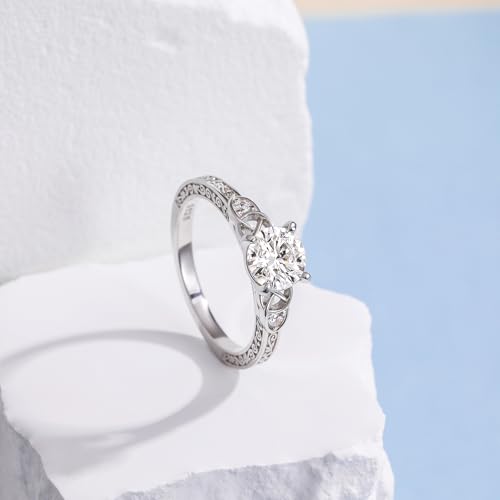 1.5 CT Moissanite Engagement Rings for Women D Color VVS1 Clarity 925 Sterling Silver Vintage Moissanite Round Cut Celtic Promise Wedding Band Rings Size 4-103