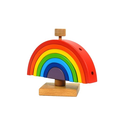 Jamso Design Holz-Regenbogen mit Ständer I Buntes Stapelsteine Prinzip Holzspielzeug I Vielseitiges Stapelspiel zum freien Stapeln, Spielen & Stecken I ab 3 Jahre I 1 Set