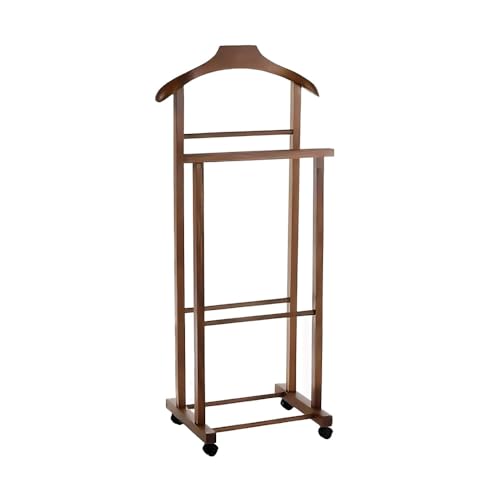 PALUPLUS Appendiabiti Doppio da Camera in Legno di Faggio SCURO, Misura 43x33x105 cm, Servo Muto con 4 Ruote, 2 posti per giacche, pantaloni, camicie, Made in Italy -258F