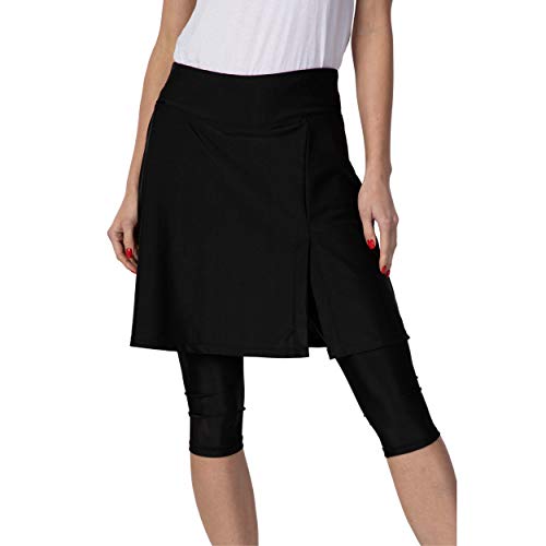 GoModest Women's Active Workout Skirt + Leggings | Athletic Sports & Swim Skort (Black, 2X)