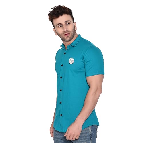 Image of Geum Men's Casual Shirt with Graphic Print | Short Sleeve Button-Down Shirt for Casual & Streetwear Look | Cotton Blend Slim Fit Shirt