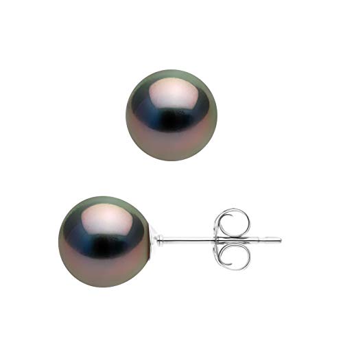 PEARLS & COLORS - Boucles d'Oreilles Prestige Véritables Perles de Culture de Tahiti Rondes 8.5-9 mm - Qualité A + - Disponible Or Jaune et Or Blanc - Bijou...
