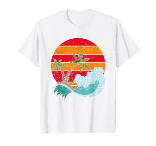 Retro Palm Trees Waves Ocean Vacay Mode Tropical Summer T-Shirt