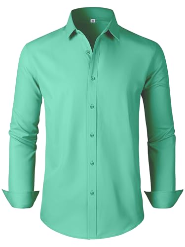 GIANZEN Green Mens Dress Shirt Shirts for Men Big and Tall Long Sleeve Formal Button Down Untucked Work Green Size XXL