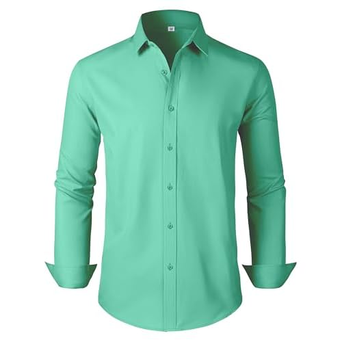 Men's Dress Shirts Regular Fit Solid Long Sleeve Formal Shirt Business Casual Button Down Shirts X-Large 00097_green