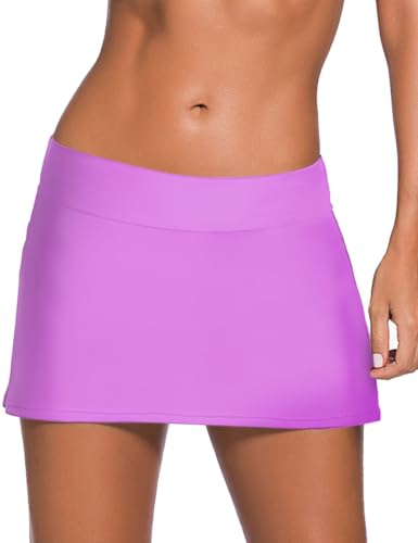 Image of REKITA Women Swim Skirt Solid Color Waistband Skort Bikini Bottom