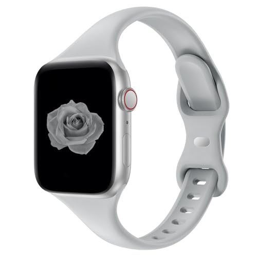 Image of Thin Slim Band Compatible with Apple Watch 38mm 40mm 41mm 42mm 44mm 45mm 46mm 49mm, Replacement Silicone Sport Strap for iWatch Series 11 /10 /9 /8 /7 /6 /5 /4 /3 /2 /1 Ultra SE Women Men, Gray