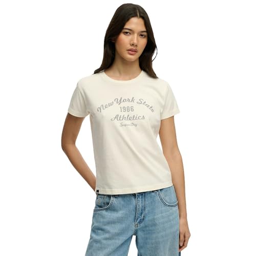Superdry Women's Ath Ess Fitted Graphic Tee T-Shirt, Desert Bone Off White, 18