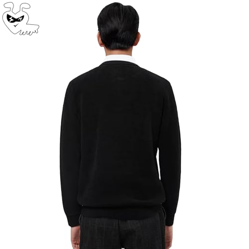 Men Cardigan V-Neck Cartoon Cute Glasses Ant Embroidery Cotton with Button Solid Casual Fit Open Front Sweater3