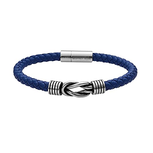 Geoffrey Beene Men's Braided Genuine Leather Knot Bracelet with Stainless Steel Closure