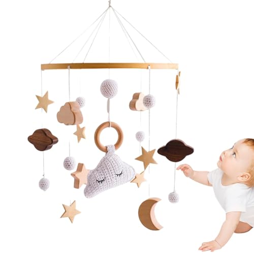 Móvil para cuna, colgador para móvil | Móvil para belén de madera Moon Stars, Campanilla de carrusel para la habitación, juguetes para cuna Decoraciones para la habitación infantil, para cuna, Campan
