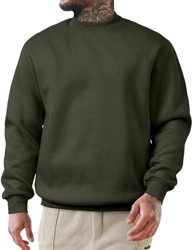 Meilicloth Pullover Herren Sweatshirt Herren ohne Kapuze Baumwolle Rundhals Sweatshirts Hoodie Basic Pulli Winter Männer Soft Langarm Sweatshirts A Moosgrün M
