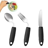 3-Piece Adaptive Utensils Set - 42° Angled Parkinsons Utensils, 2.5 oz Weighted Utensils for Tremors and Parkinsons Patients, Easy Grip Weighted Silverware for Hand Tremors (Right-Handed)