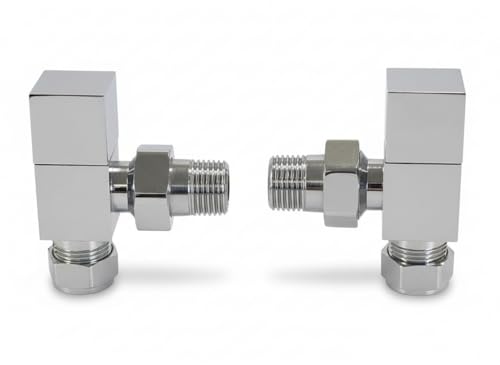 Greened House TEES Chrome Square Towel Rail/Radiator Valve Set 1/2" /15mm (Standard Heating Size) Central Heating & Column radiators