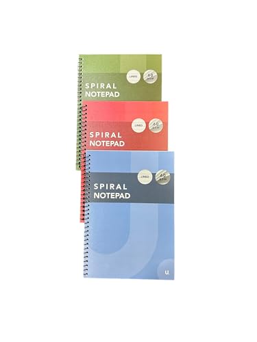 Cahier à spirales U. Stationairy lot de 3 blocs notes 160 pages colorées pour bureau