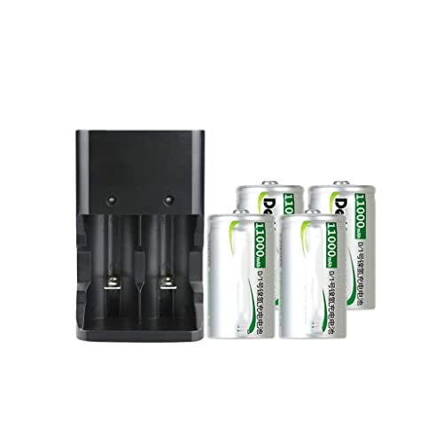 Juego de baterías Recargables n. ° 1, Calentador de Agua de 10000 MAh, Estufa de Gas, Tipo D Grande, 1 Carga, 2 Potencia (Color : 11000mAh, Size : Four)