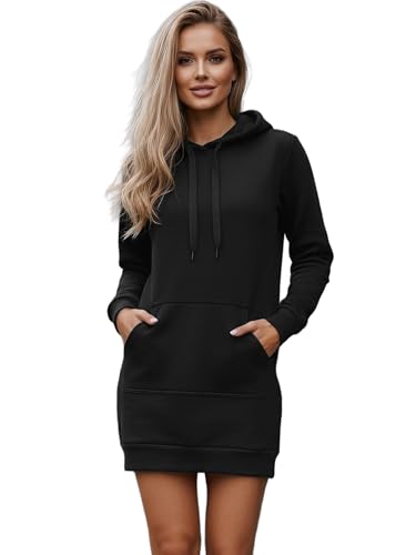 OZONEE Damen Hoodie Kapuzenpullover Lang Sweatjacke Sweatkleid Winterkleid Herbstkleid Kleid Sweatshirt Sweatshirtkleid Kapuzenjacke Kapuzenpulli...