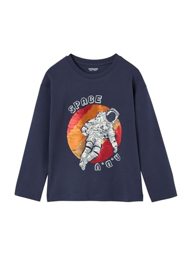 Vertbaudet Jungen Shirt mit Langen Ärmeln und Wende-Pailletten Marine...