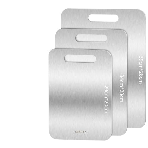 3PCS Schneidebrett Titan BPA-freies Doppelseitiges Lebensmittel Titanium Cutting Board S316 Schneidebrett Edelstahl für Fleisch Brot Gemüse & Obst (S+M+L)