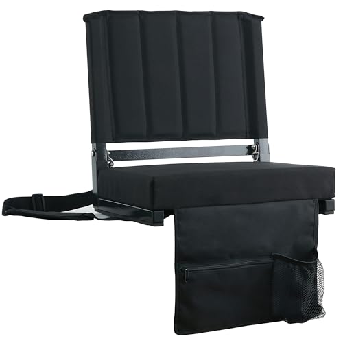 SPORT BEATS Stadium Seats with Back Support Bleacher Chairs with Back and Cushion Thick Padded Bleacher Seats Includes Shoulder Strap Black 1pc Regular