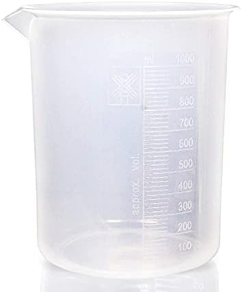 Supertek Plastic Beaker 1000ml, High Clarity Polypropylene Beaker Set with Raised Graduations, Pack of 6 Beakers