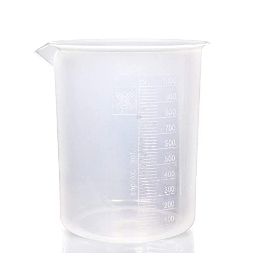 Supertek Plastic Beaker 1000ml, High Clarity Polypropylene Beaker Set with Raised Graduations, Pack of 6 Beakers