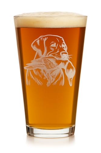 Hat Shark Duck Hunting Gear Decor Beer Glass - Mallard Duck Black Lab Hunting Gift - Laser Engraved 16 oz Pint Drinking Glass Dog Cool Hunters Gift for Men and Women Who Love Water Dogs