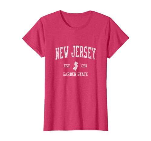 Retro New Jersey NJ Vintage Sports Design T-Shirt, Women, Red Heather, XX-Large