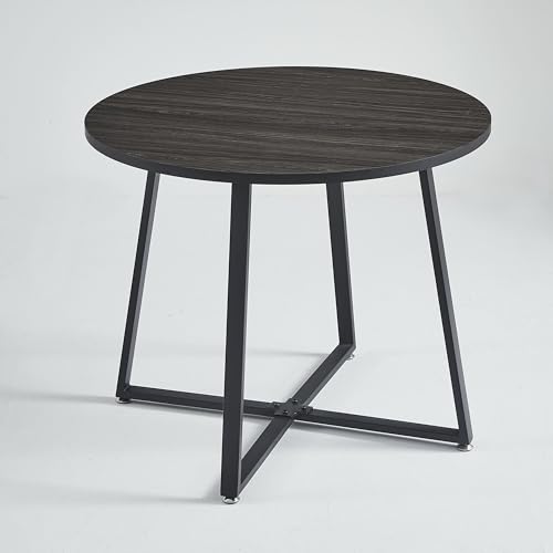 Image of 5-Piece Modern Round Dining Table Set, 35'' Wooden Table with 4 Velvet Upholstered Chairs, Compact Space-Saving Furniture for Small Apartments, Kitchens, and Dining Rooms (Gray Top, Green)