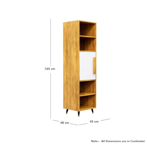 Image of Bniture Bookshelf for Home | Engineered Wood Book Shelf with 1 Door & 4 Shelf | Open Book Shelf Stand for Library | Multipurpose Display Organizer for Living Room & Study | Giant Wood & Frosty White