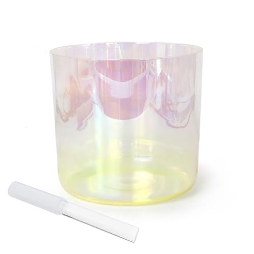 8 Inch Yellow Pink Alchemy Crystal Singing Bowl, Chakra Bowl Sound Bowl, Gift For Yoga Meditation & Sound Healing, With Free Acrylic Striker & O-ring(C Note)