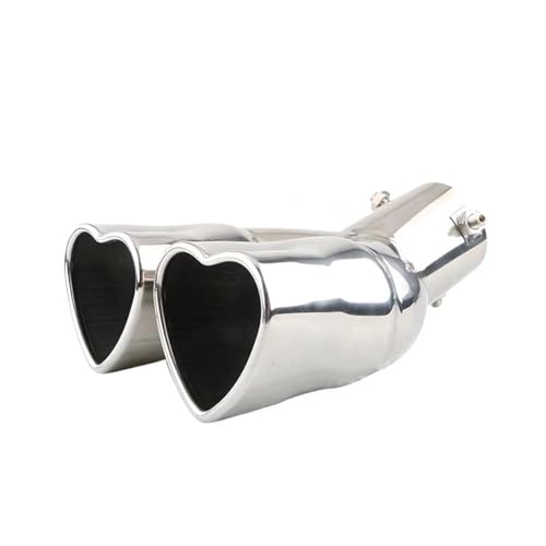 Silenciadores de coche Silenciador de tubo escape coche en forma corazón Universal, punta silenciador salida acero inoxidable con borde 2,5 pulgadas(Curved silver)
