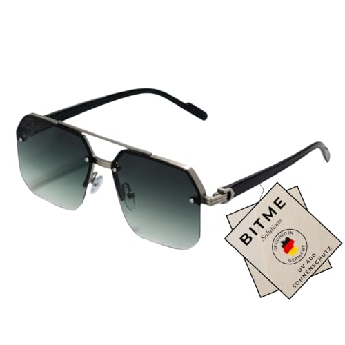 BitME Solutions Retro UV400 Sonnenbrille Herren/Damen ; Vintage/Klassisch/Elegant Brillengestell; HD-Pilotobjektive; Golf/Fahren/Angeln/Reisebrille/Outdoor-Sportarten Mode Sonnenbrille (Silber/Grün)