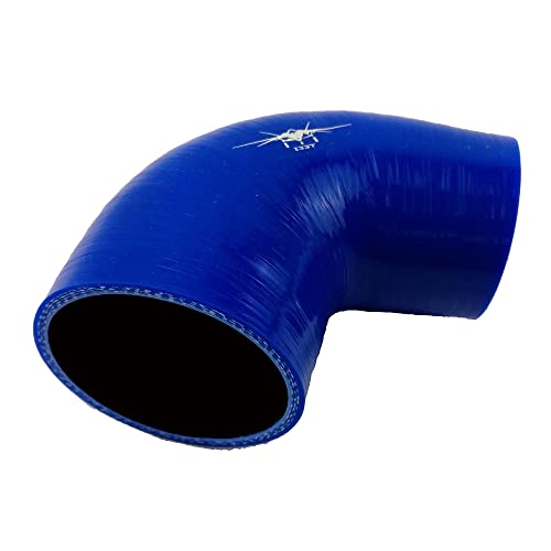 I33T 4-Ply Reinforced 90 Degree Elbow Reducer Coupler Silicone Hose, Leg Length 4.72 Inches / 120 mm, ID 2 Inches to 3 Inches (51 mm to 76 mm), Wall Thickness 0.2 Inches / 5 mm - Blue