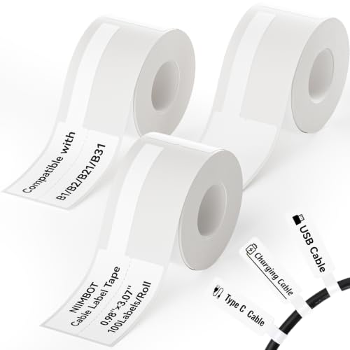 Image of NIIMBOT Cable Labels 3 Rolls Set for B1 /B21 /B2 /B31 Label Maker, White | 25x78mm (0.98'' x 3.07'') 100 Labels /Roll, Refill Labeling Tape for Home School Office Small Business