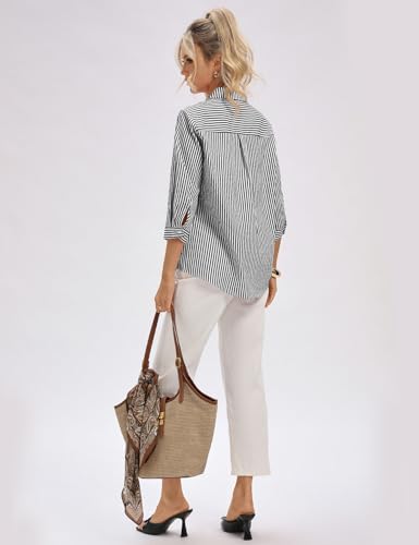 Image of LOMON 3 /4 Length Sleeve Womens Tops Dressy V Neck Collared Shirts Trendy Business Casual Work Blouses Vacation Outfits 2026