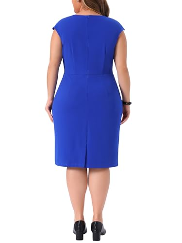 Image of Agnes Orinda Plus Size Sheath Dresses for Women Notched V Neck Sleeveless Business Pencil Work Dress