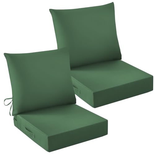 Image of Outdoor Chair Cushions, 24 x 24 Inch Outdoor Cushion for Patio Furniture, Patio Chair Cushion, Waterproof & Fade Resistant Deep Patio Furniture Cushion Set with Handle and Ties, ForestGreen (Set of 2)