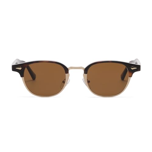 LJCZKA Polarized Semi Rimless Round Sunglasses for Men Women Retro Small Circle Sun Glasses Classic Shades UV400 Protection2