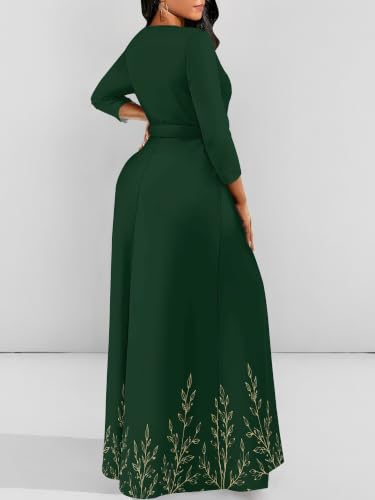 Image of Plus Size Maxi Dress for Women V Neck 3 /4 Sleeve Wrap Dress