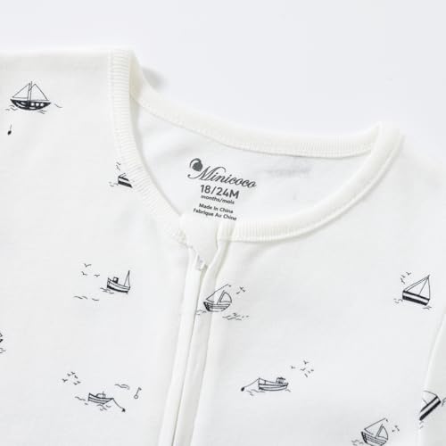 Organic Cotton Baby Footies, 0-24 Months Soft One Piece Footies, Zipper Cotton Bodysuit Long-Sleeve Rompers 2-Pack4