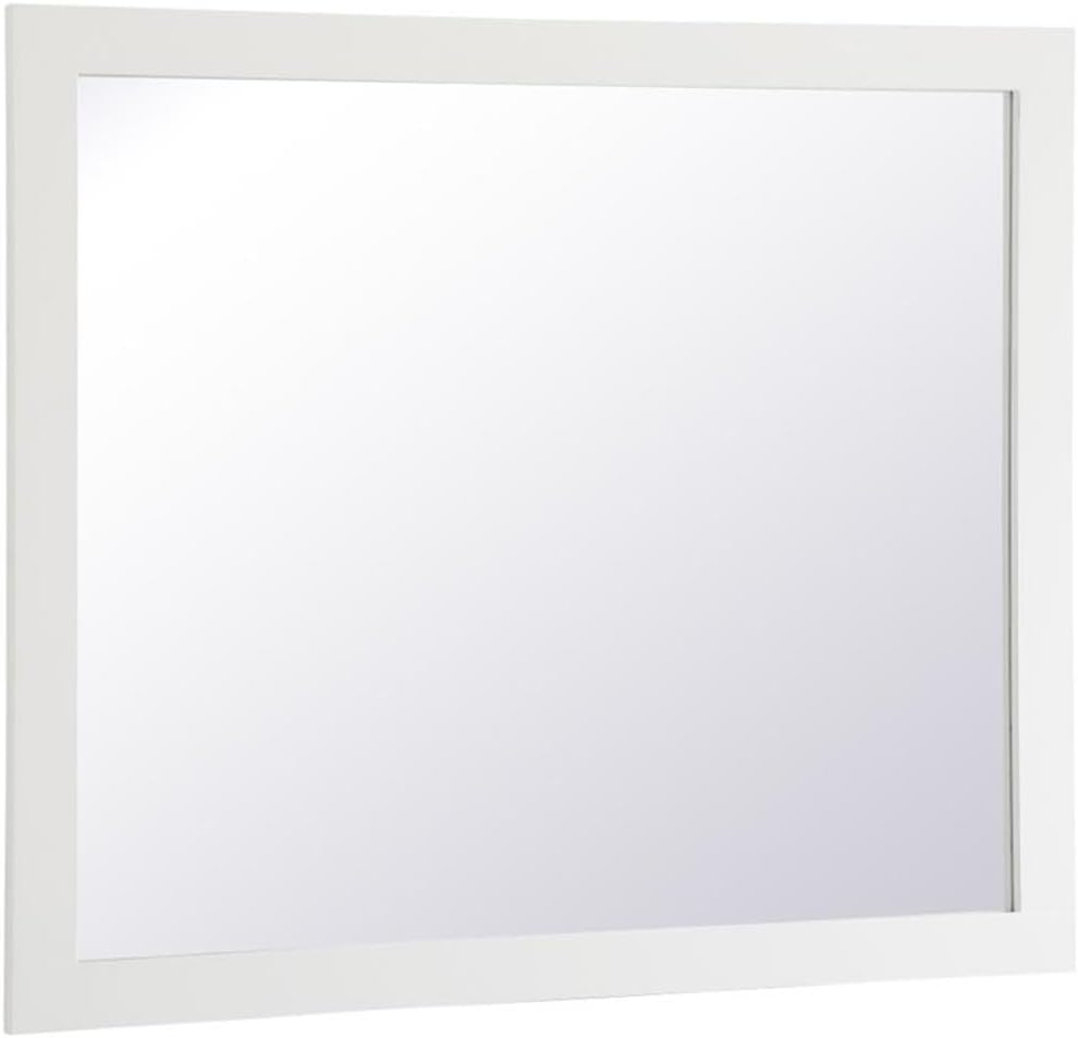 Pemberly Row Modern Rectangular Wood Frame Bathroom Mirror, 36" x 42", White Finish, Polished Edge, Vertical or Horizontal Mount, Keyhole Brackets, Clear Glass Mirror for Bathroom or Any Room