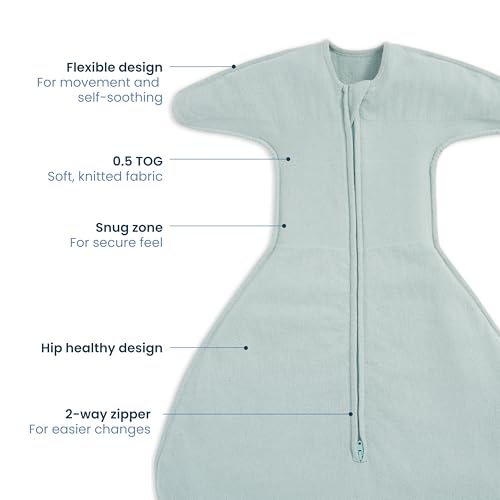 HALO Sleepsack SwaddleStretch, Arms Up or Extended Arms, Newborn Baby Swaddle, 0 – 3 Months, 0.5 TOG, Calm Sage