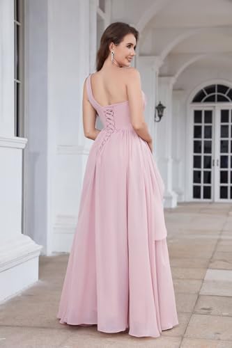 One Shoulder Bridesmaid Dresses for Women with Slit Long Chiffon Pleated A Line Formal Evening Dress3